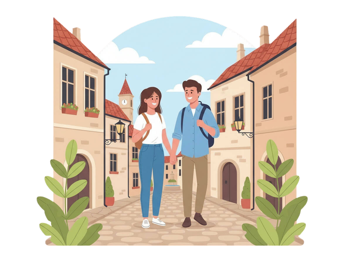 Illustration Kurzreise Städtetrip Frau und Mann